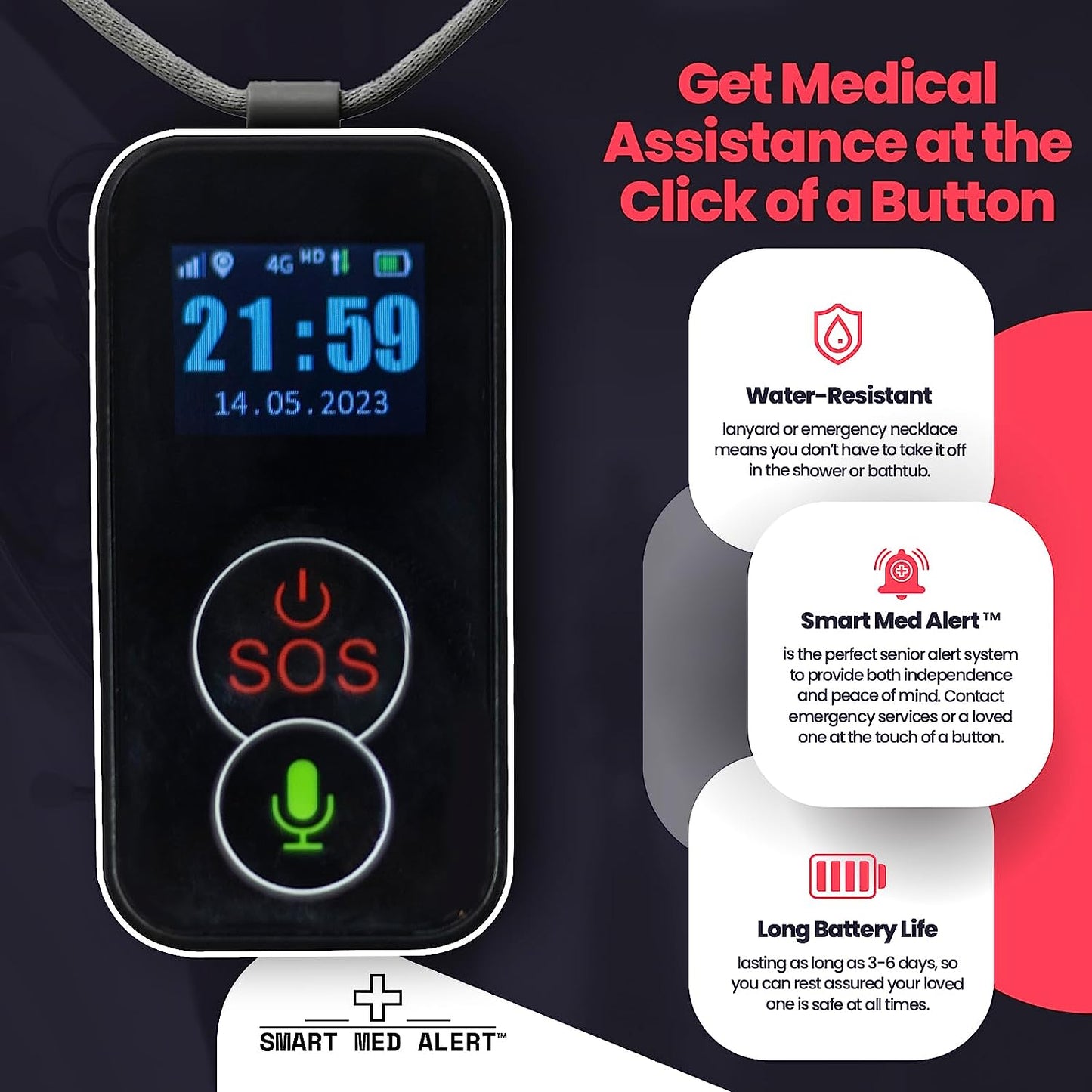 Cellular Medical Alert Pendant | Fall Detection Necklace