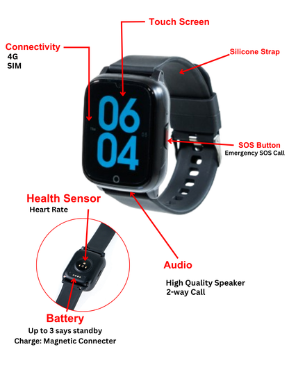 Medical Alert Square Smart Watch For Seniors | Fall Detection