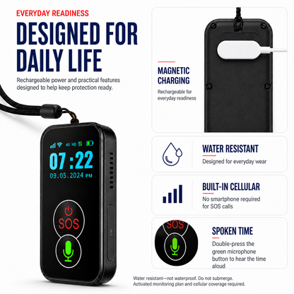 Cellular Medical Alert Pendant | Fall Detection Necklace