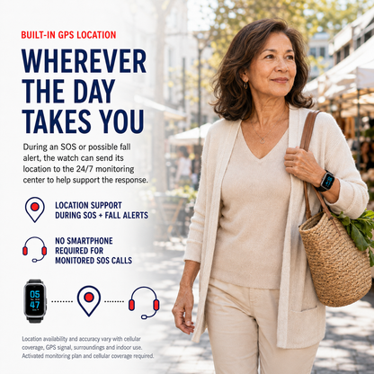 Medical Alert Rectangular Smart Watch For Seniors | Fall Detection
