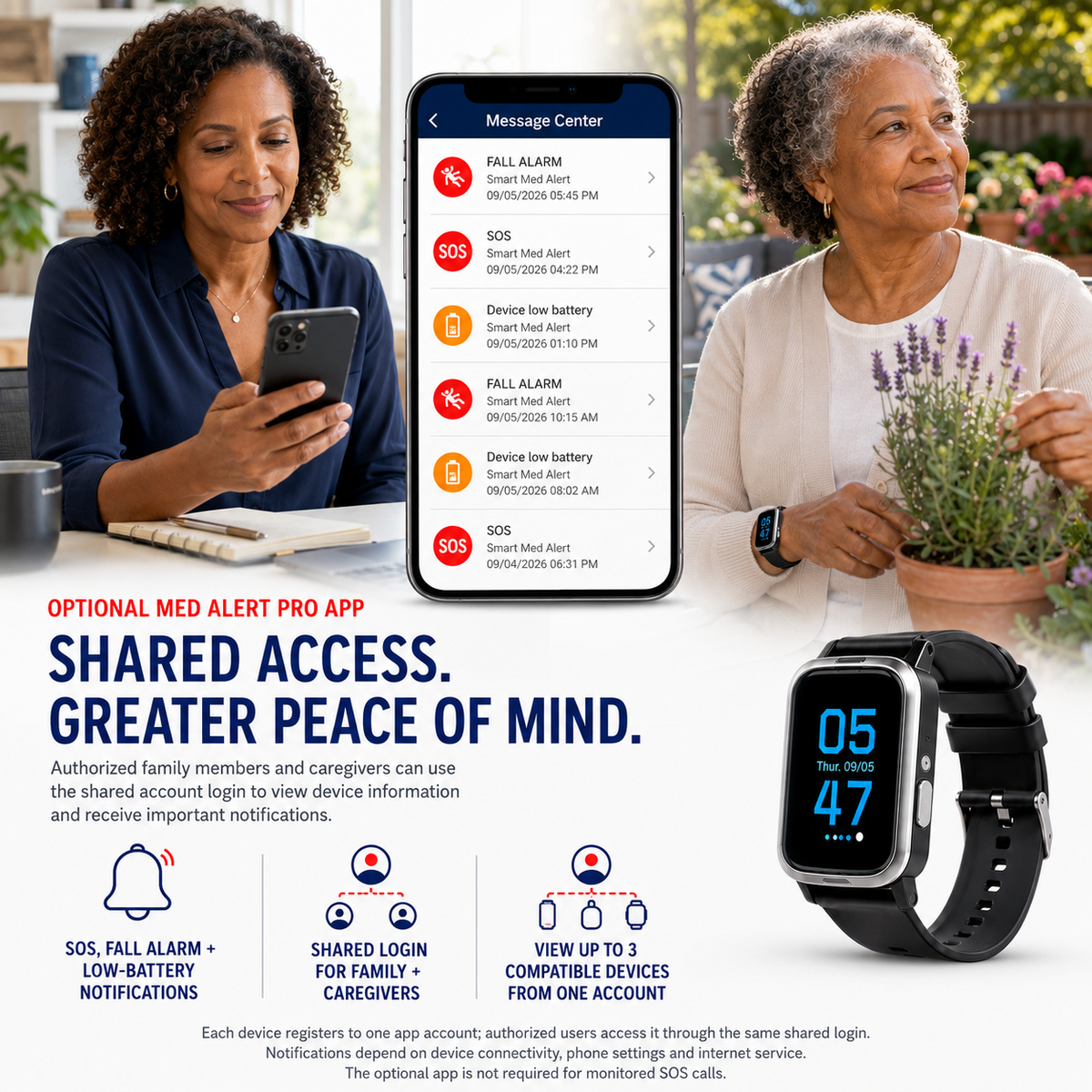 Medical Alert Rectangular Smart Watch For Seniors | Fall Detection