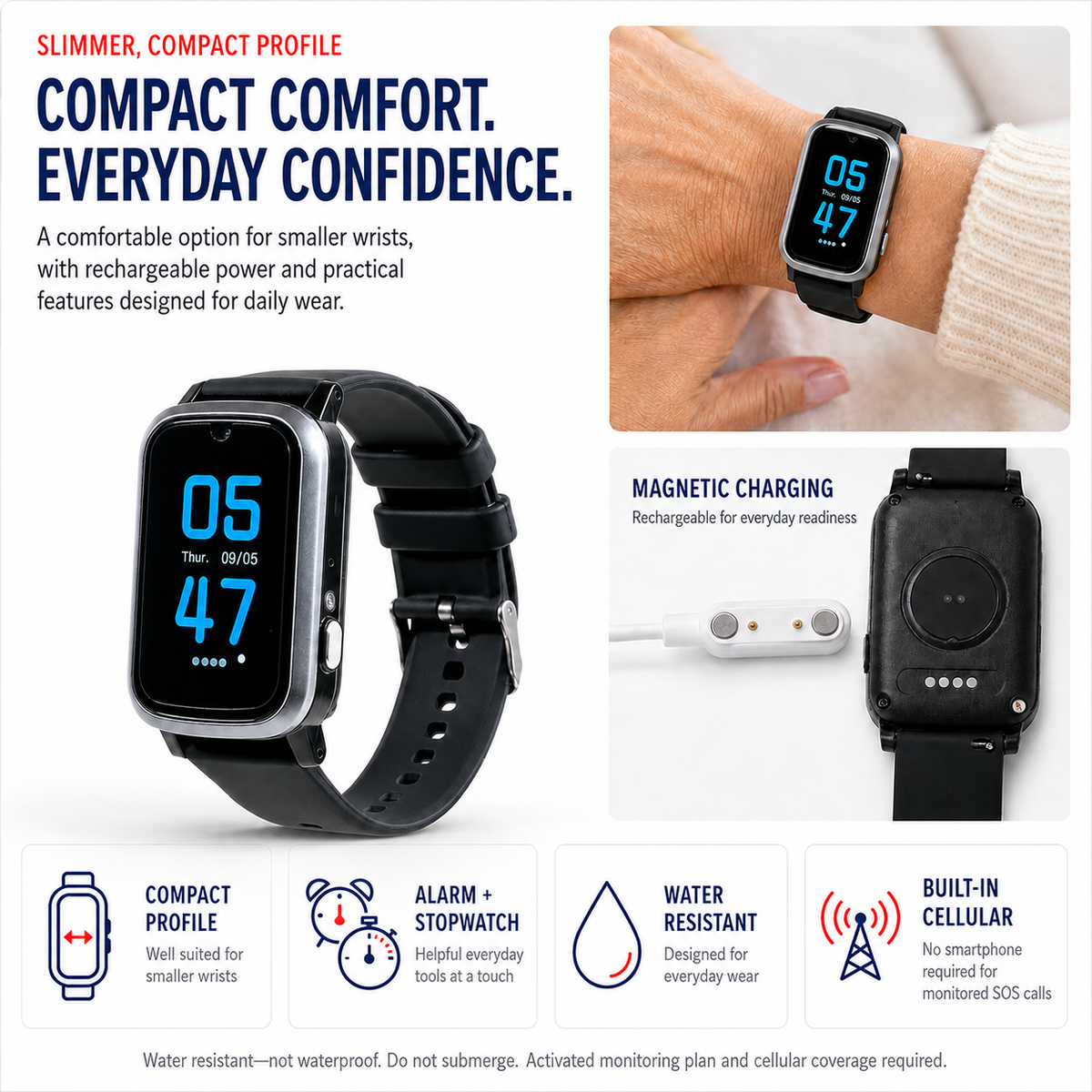 Medical Alert Rectangular Smart Watch For Seniors | Fall Detection