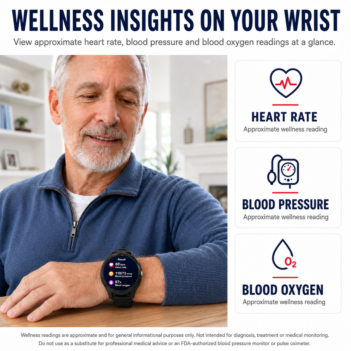 Medical Alert Round Smartwatch for Seniors