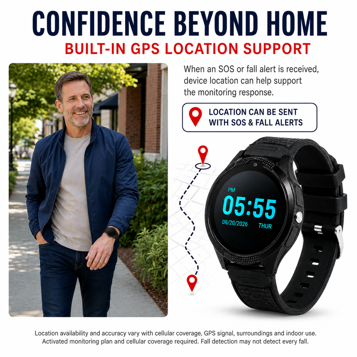 Medical Alert Round Smartwatch for Seniors