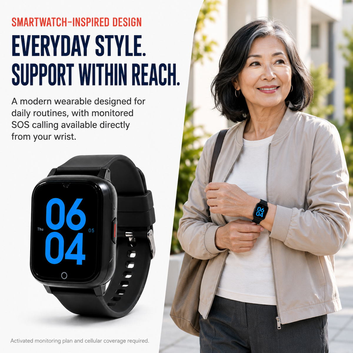 Medical Alert Square Smart Watch For Seniors | Fall Detection