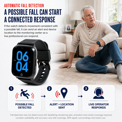 Medical Alert Square Smart Watch For Seniors | Fall Detection