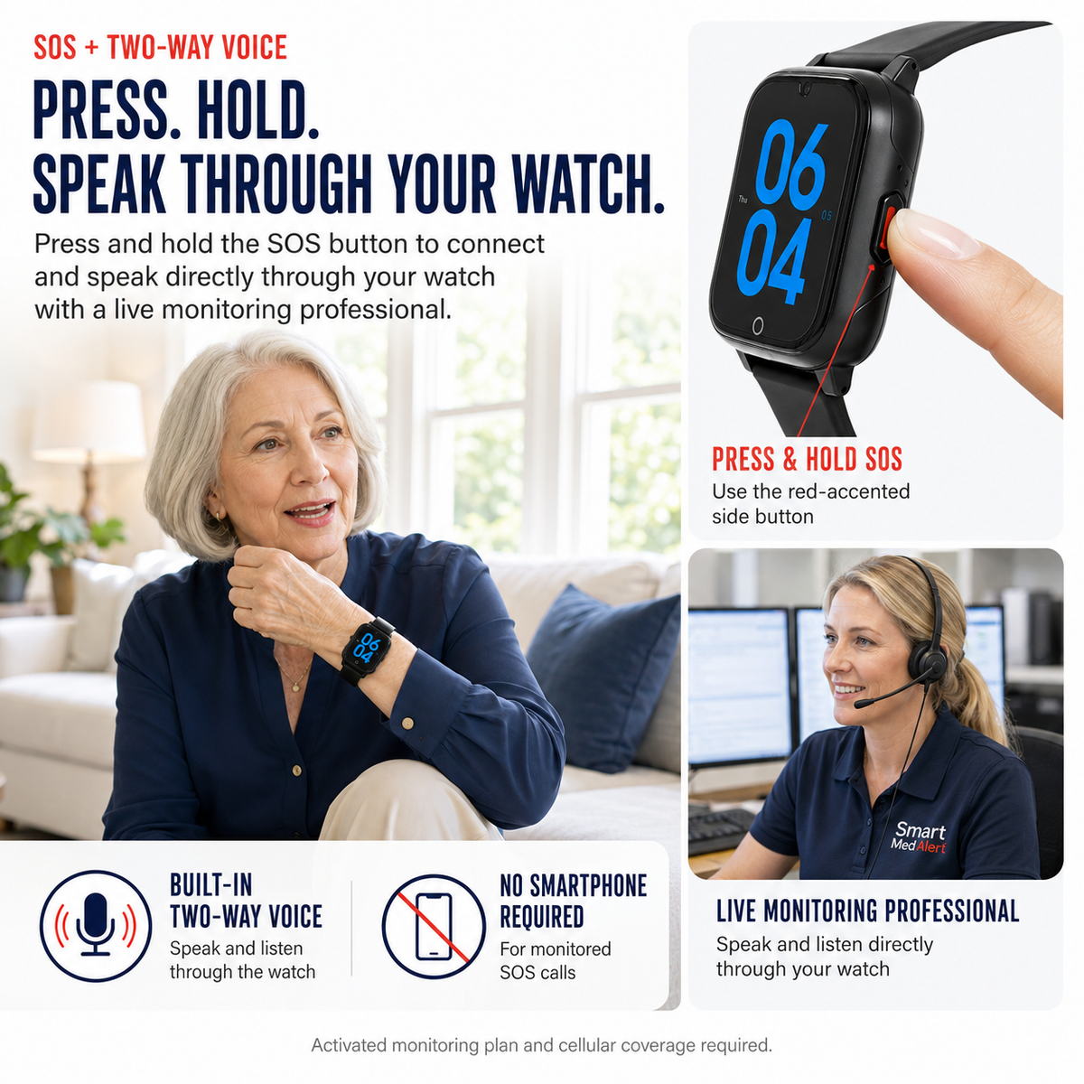Medical Alert Square Smart Watch For Seniors | Fall Detection