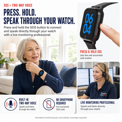 Medical Alert Square Smart Watch For Seniors | Fall Detection