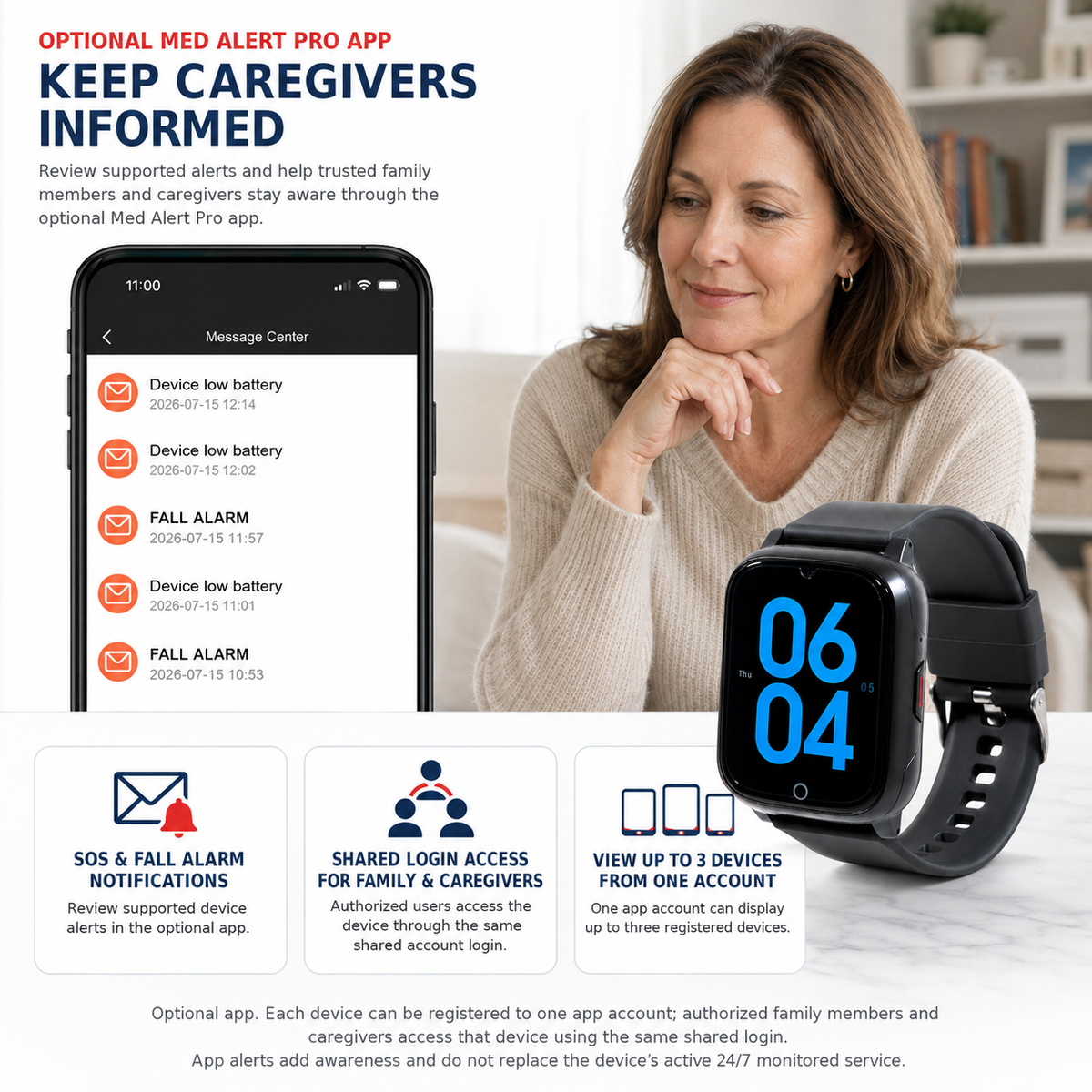 Medical Alert Square Smart Watch For Seniors | Fall Detection