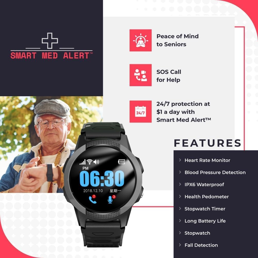 Medical Alert Round Smartwatch for Seniors – Smart Med Alert